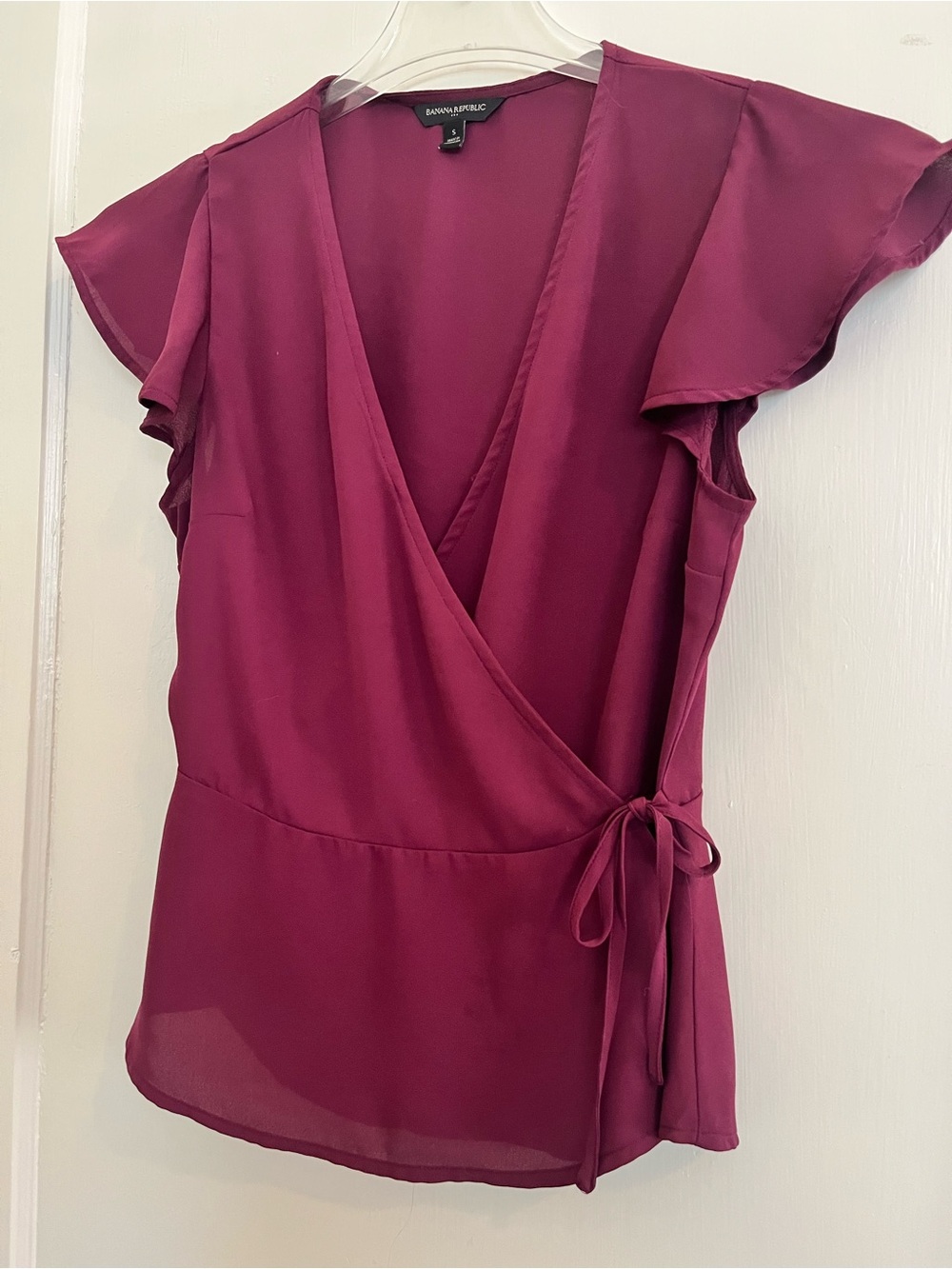 Banana Republic Wine Wrap Blouse with Flutter Sleeves